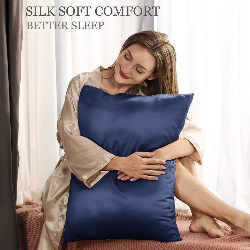 Adubor 100% Silk Pillowcase - Mulberry Silk Pillow Cases, 23 Momme 6A Grade Fibers, Silk Pillow Case for Hair and Skin Health, with Hidden Zipper (Queen 20''x30'', Navy Blue, 1PC) - Image 2